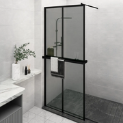 Parete Doccia Walk in Mensola Nera 90x195cm Vetro ESG Alluminio 3185465