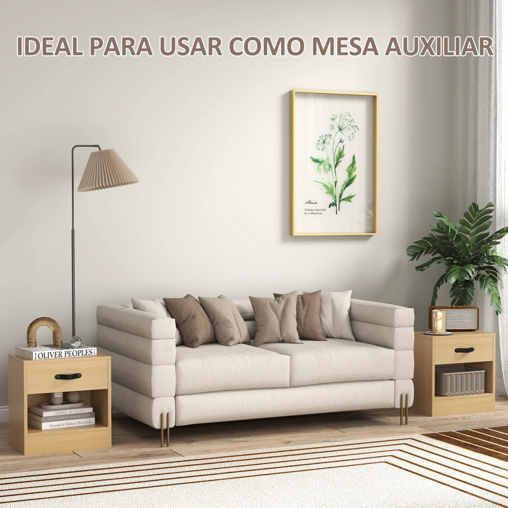 Tavolini da salotto con cassetto e scaffale ¨C Minimal ¨C 39x28x41 cm naturale