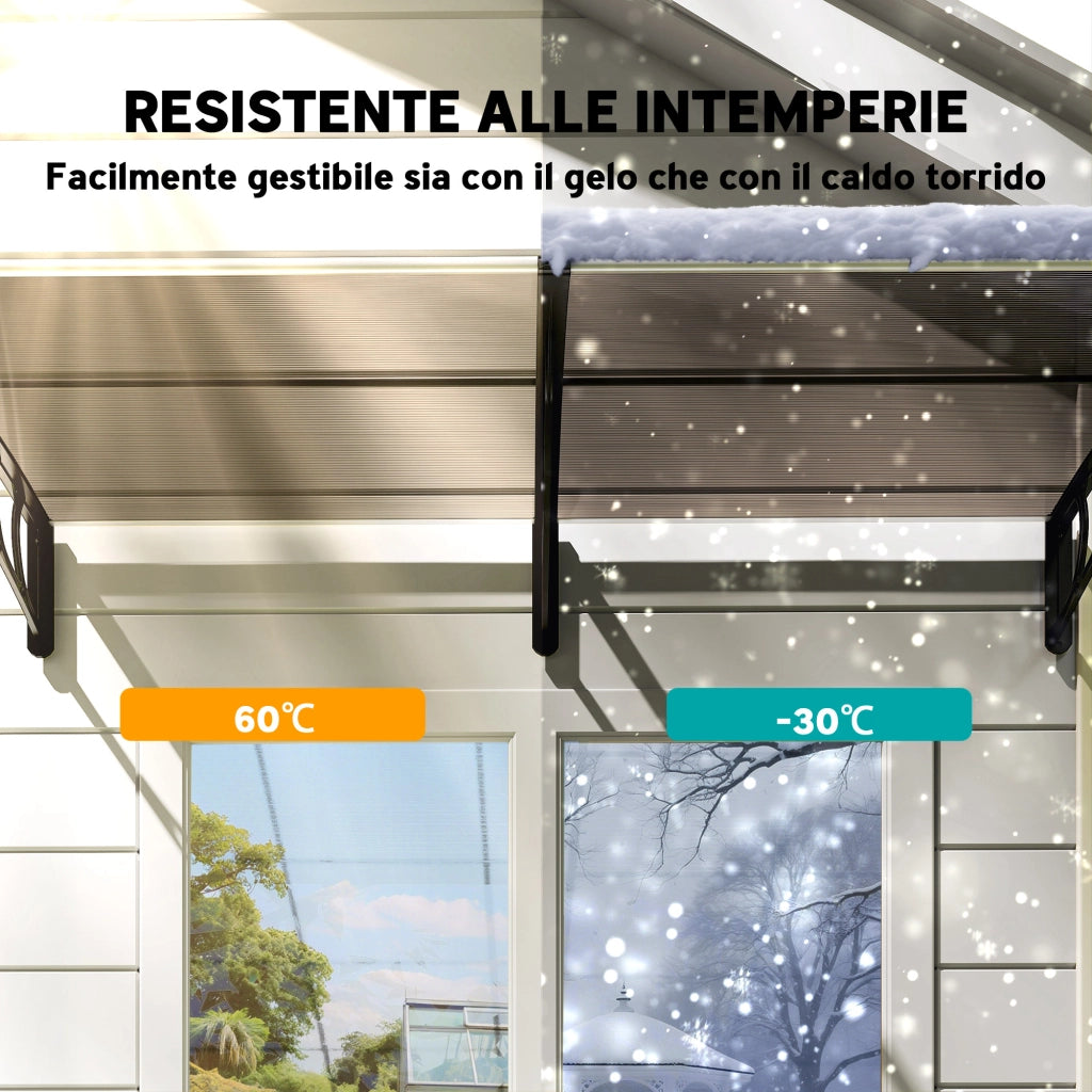 Pensilina da Esterno in Policarbonato e Alluminio ¨C zephmum ¨C Marrone 200x96x27cm