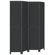 Divisorio Ambienti 4 Pannelli-Set di 4 pannelli Paravento Nero Legno Massello di Paulownia