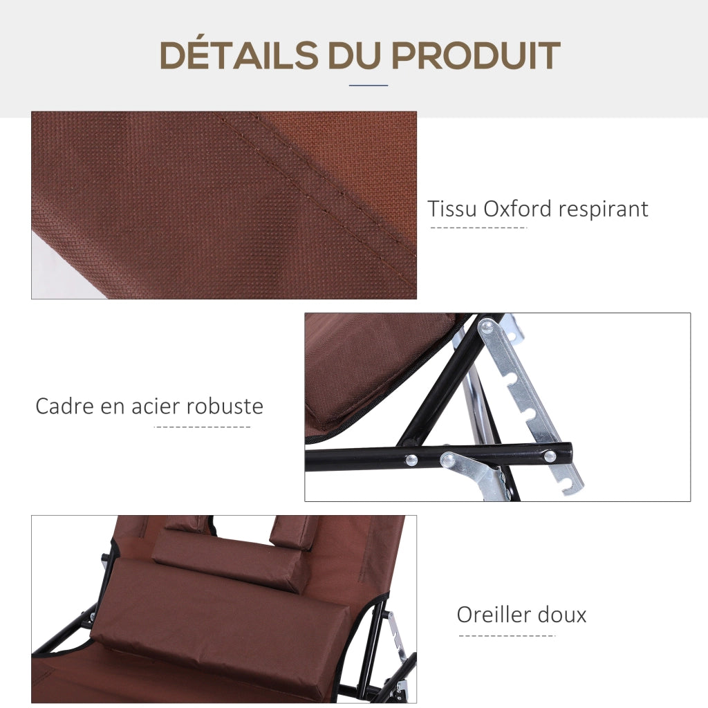 Transat Pieghevole Chaise Longue con Cuscini ¨C Zephmum ¨C Marrone 4 Posizioni