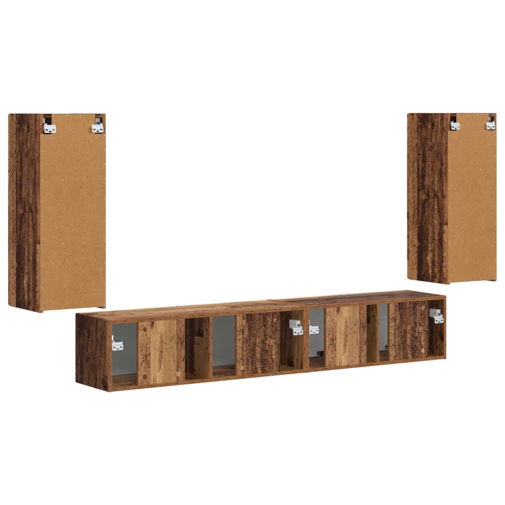 Set mobile TV 4 pz-Credenza per TV Legno vecchio Legno multistrato 854980