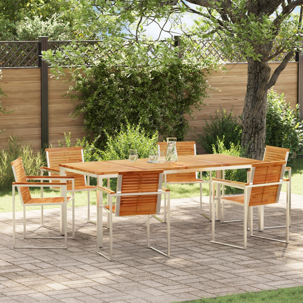 Set da Pranzo da Giardino in Legno Massello di Teak da 7 Pezzi
