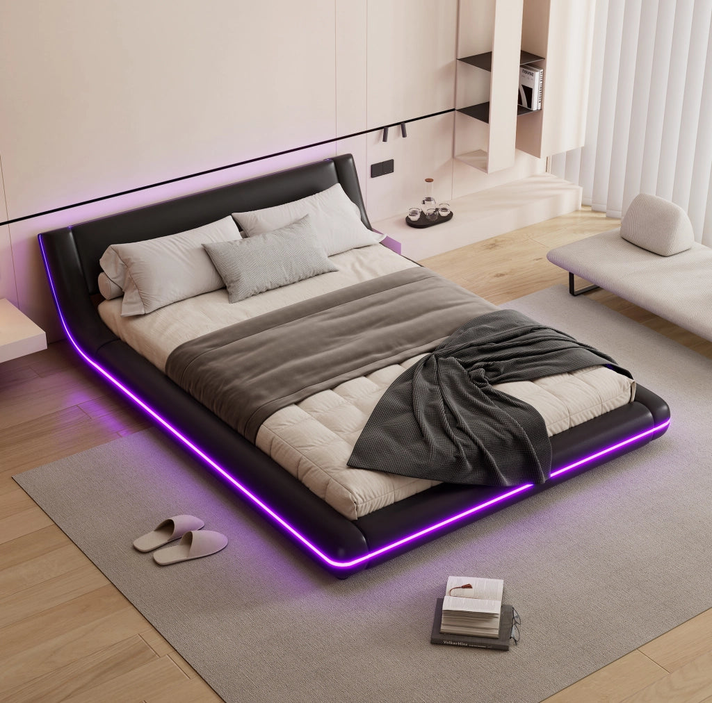 Letto basso 140x200 cm in PU con LED perimetrali