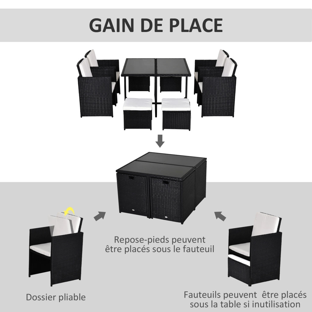 Set Divano da Giardino 8 Posti 9 Pezzi ¨C zephmum ¨C Resina Polyrattan Nero con Cuscini Beige