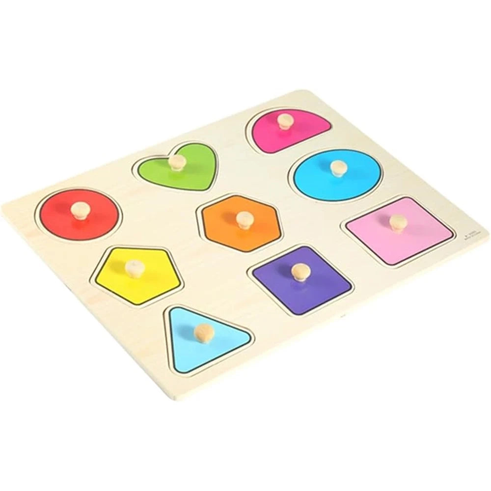 Trade Shop - Puzzle A Incastro Tema Geometrico Gioco Educativo In Legno Per Bambini Con Pomelli 23326 -