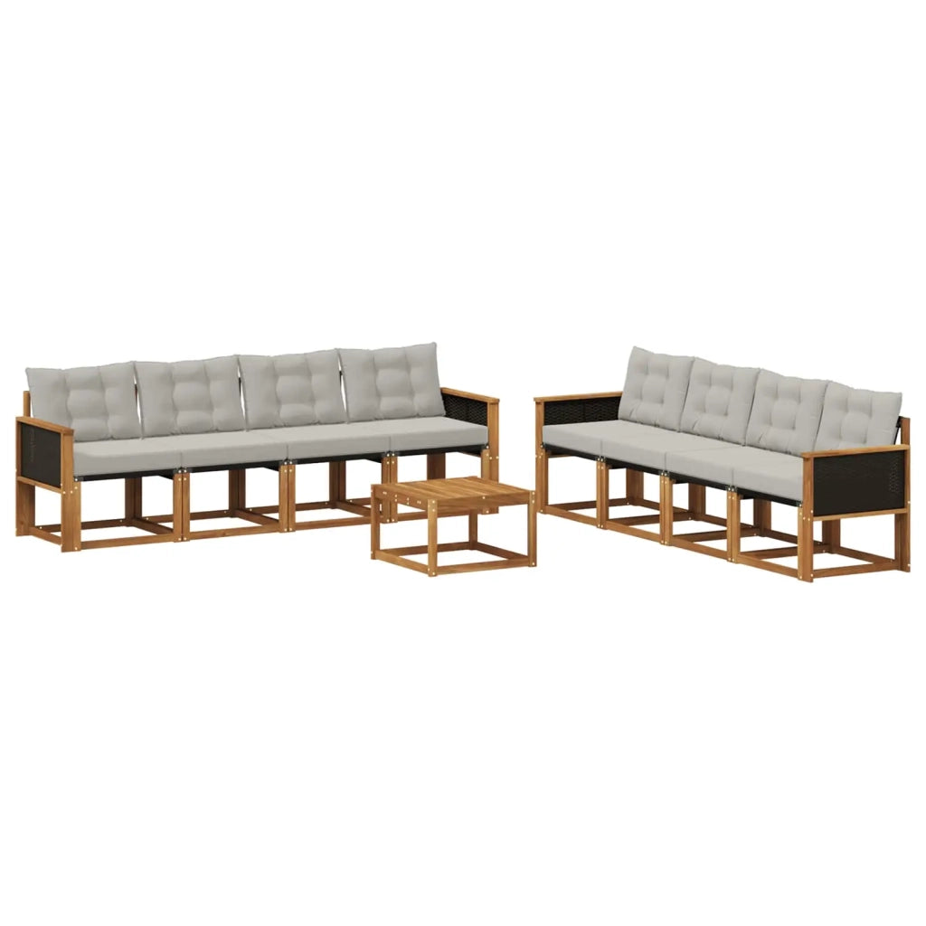 Set di divani da esterno 9 pz Naturale e Grigio Chiaro 3381847