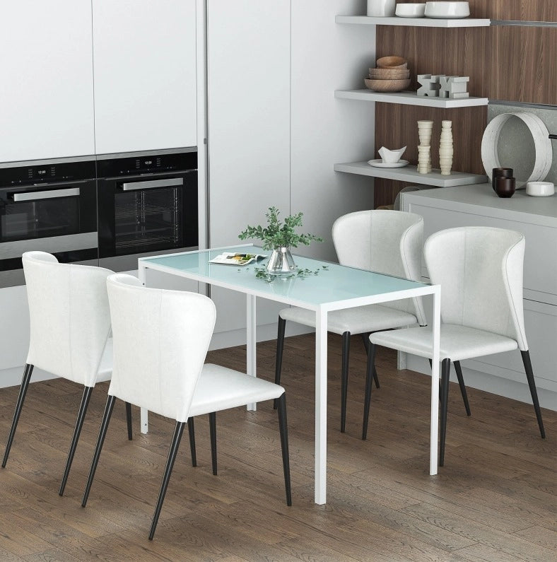 Tavolo da pranzo 120x60x75 cm per 4 persone in vetro temperato e metallo bianco