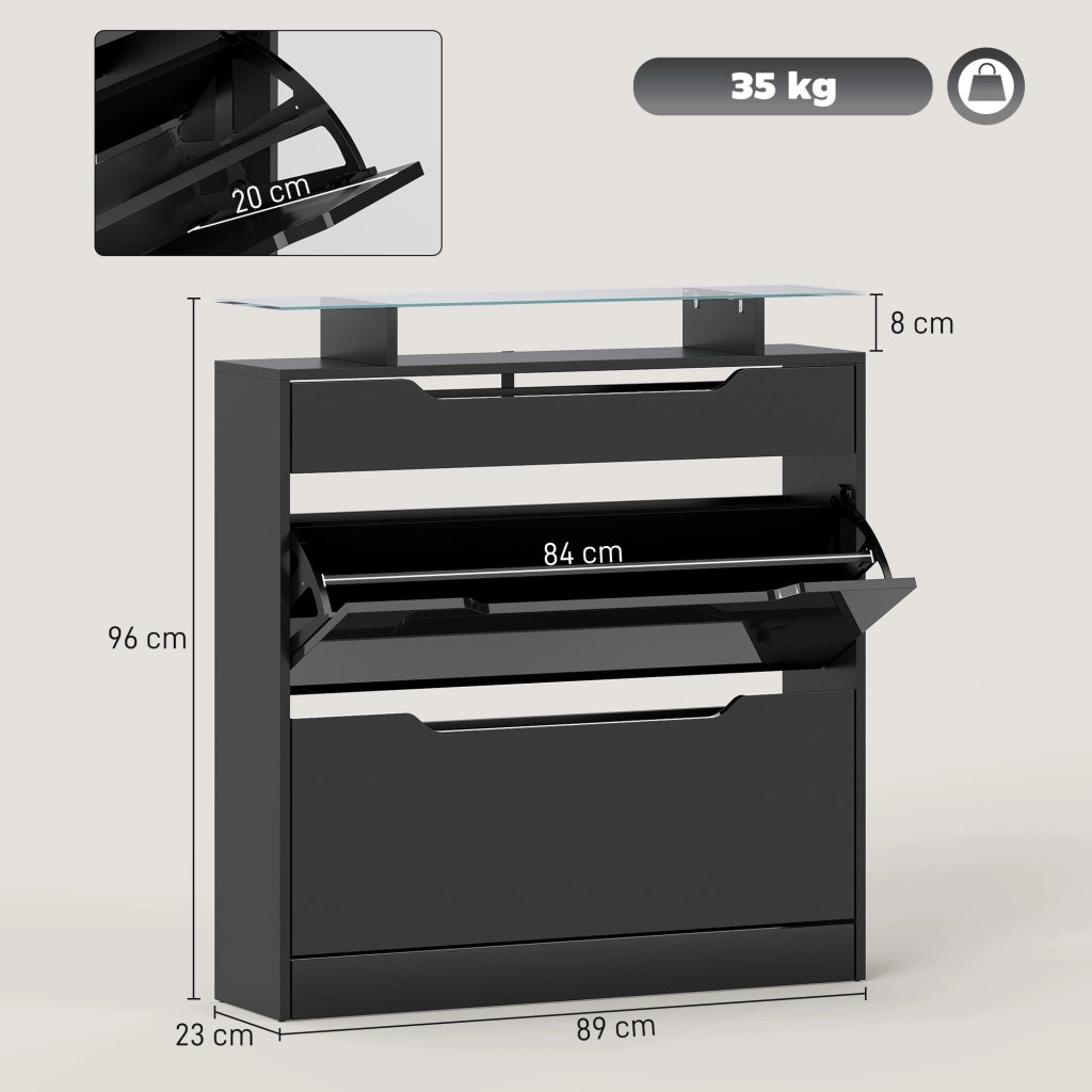 Armadio Scarpe con Cassetti e Ripiano ¨C zephmum ¨C Nero 89x23x96