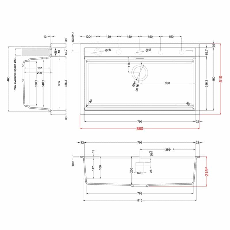 Lavello Elleci Incasso 1 vasca 86x51 Best 360 Bundle Granitek Espresso Marrone LGB36078K2