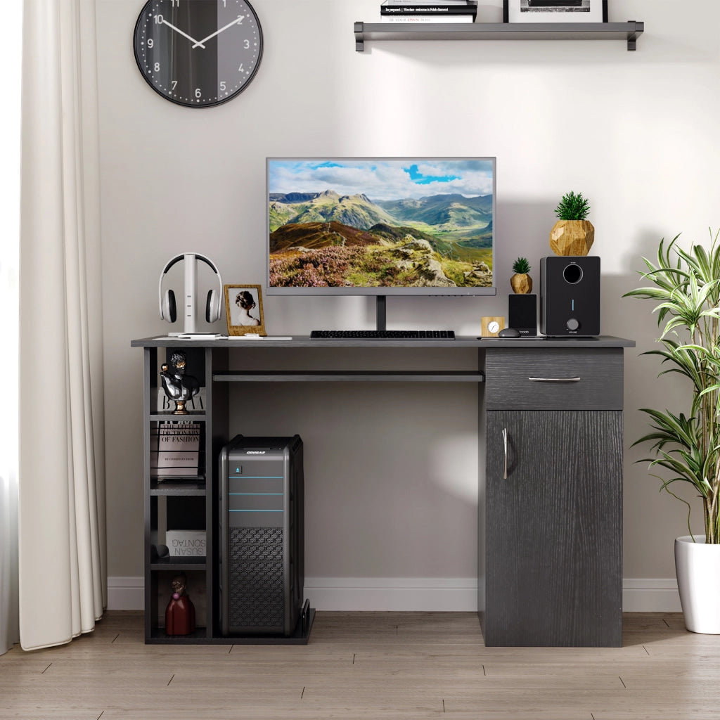 Scrivania Computer con Ripiano e Cassetto - Zephmum - MDF Nero 120x60x74 cm