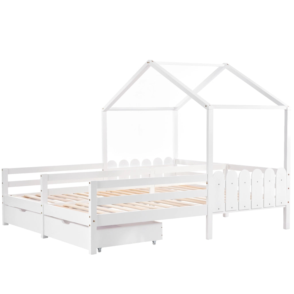 Letto Singolo per Bambini con 2 Cassetti e Rete a Doghe in Pino ¨C MINIMAL ¨C Bianco 90x200
