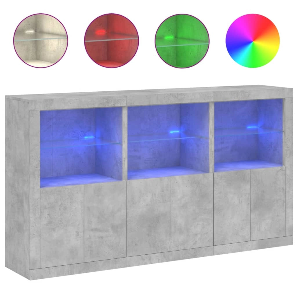 Buffet credenza cassettiera armadio mobile contenitore organizer per cucina soggiorno salotto con luci LED 181,5 x 37 x 100 cm grigio 02_0029985