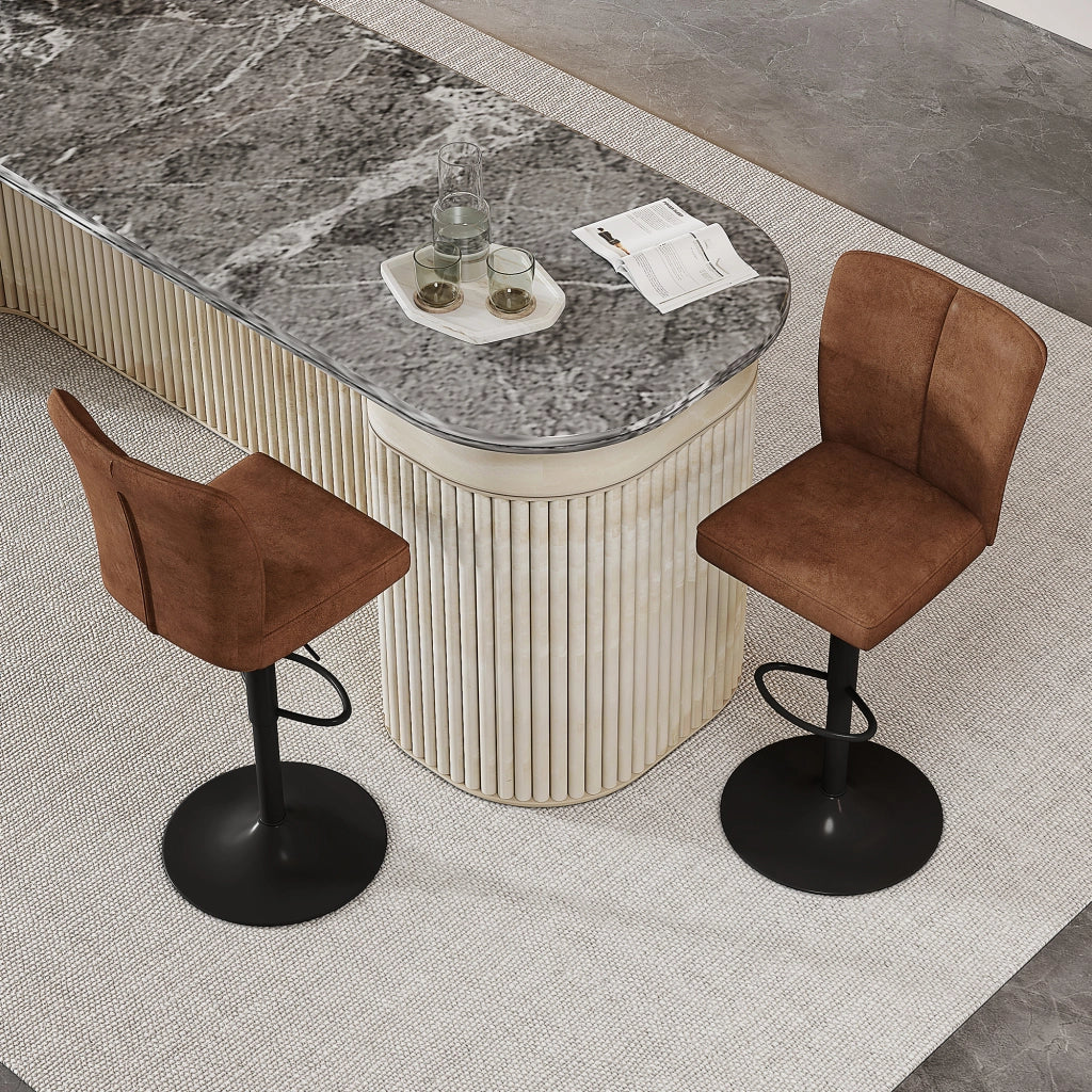 Taburetto da bar set di 2 girevole a 360° con altezza regolabile e poggiapiedi in tessuto e metallo marrone nero