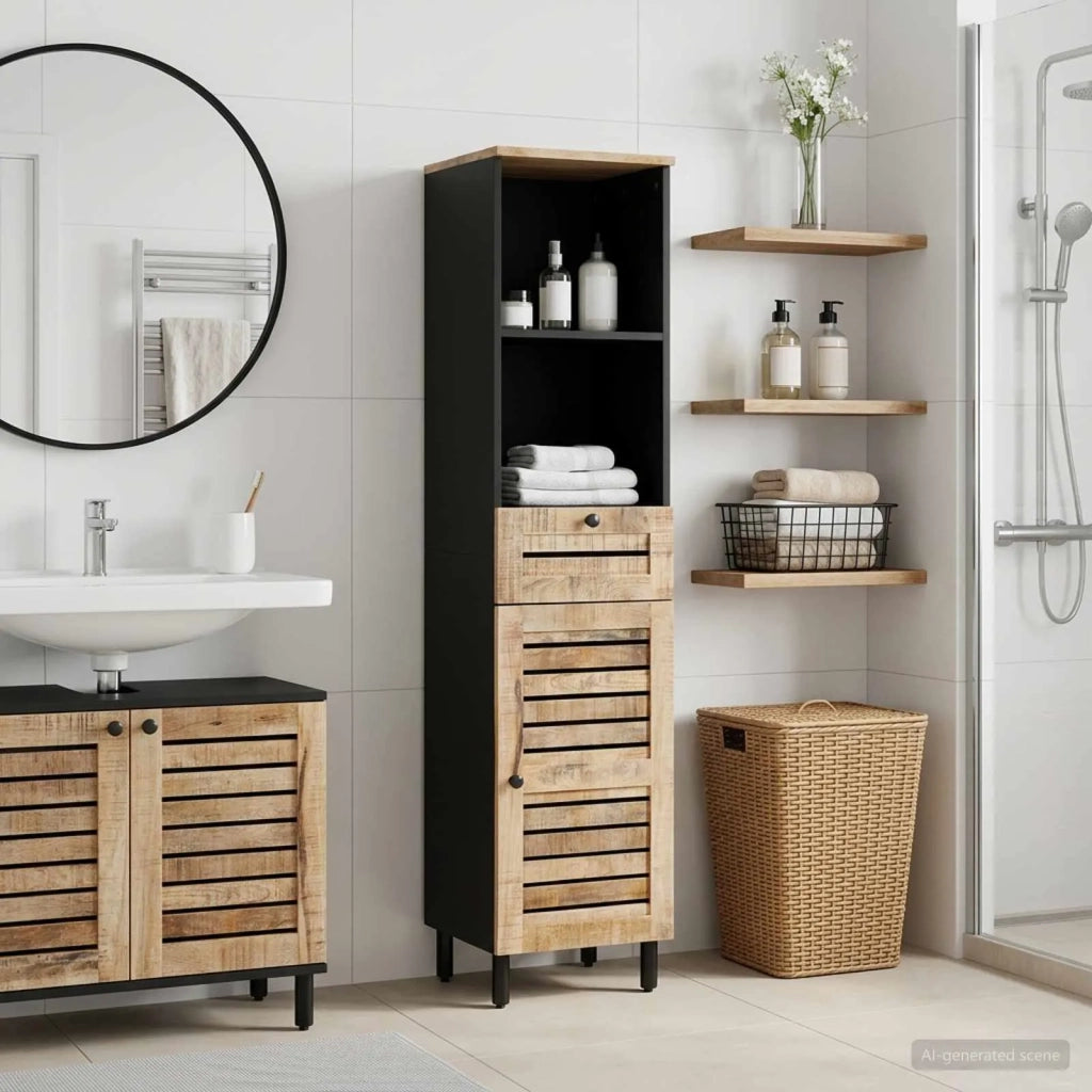 Mobile da Bagno con cassetto Marrone e Nero 38 x 33,5 x 160 cm 4018866