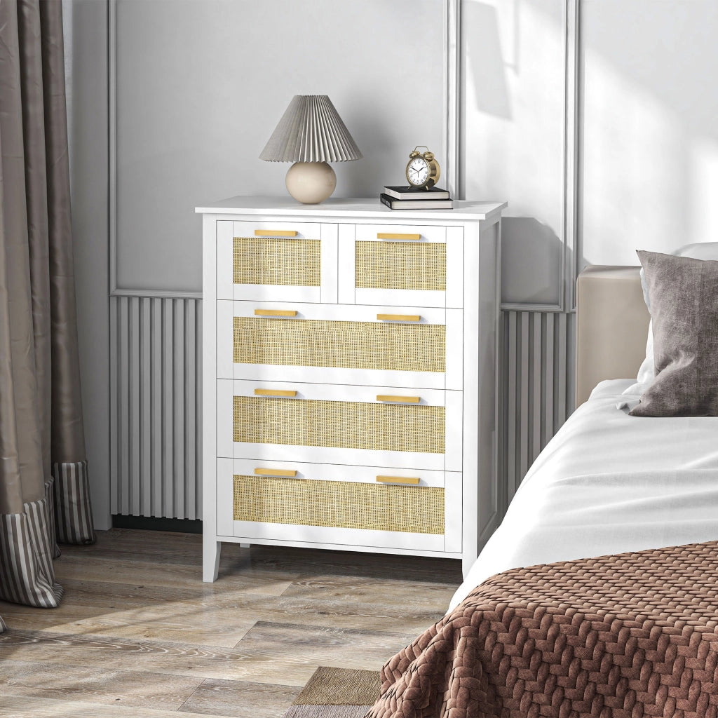 Cassettiera 5 Cassetti Legno Massello Griglia Metallo ¨C Zephmum ¨C Bianco 77x37x104 cm