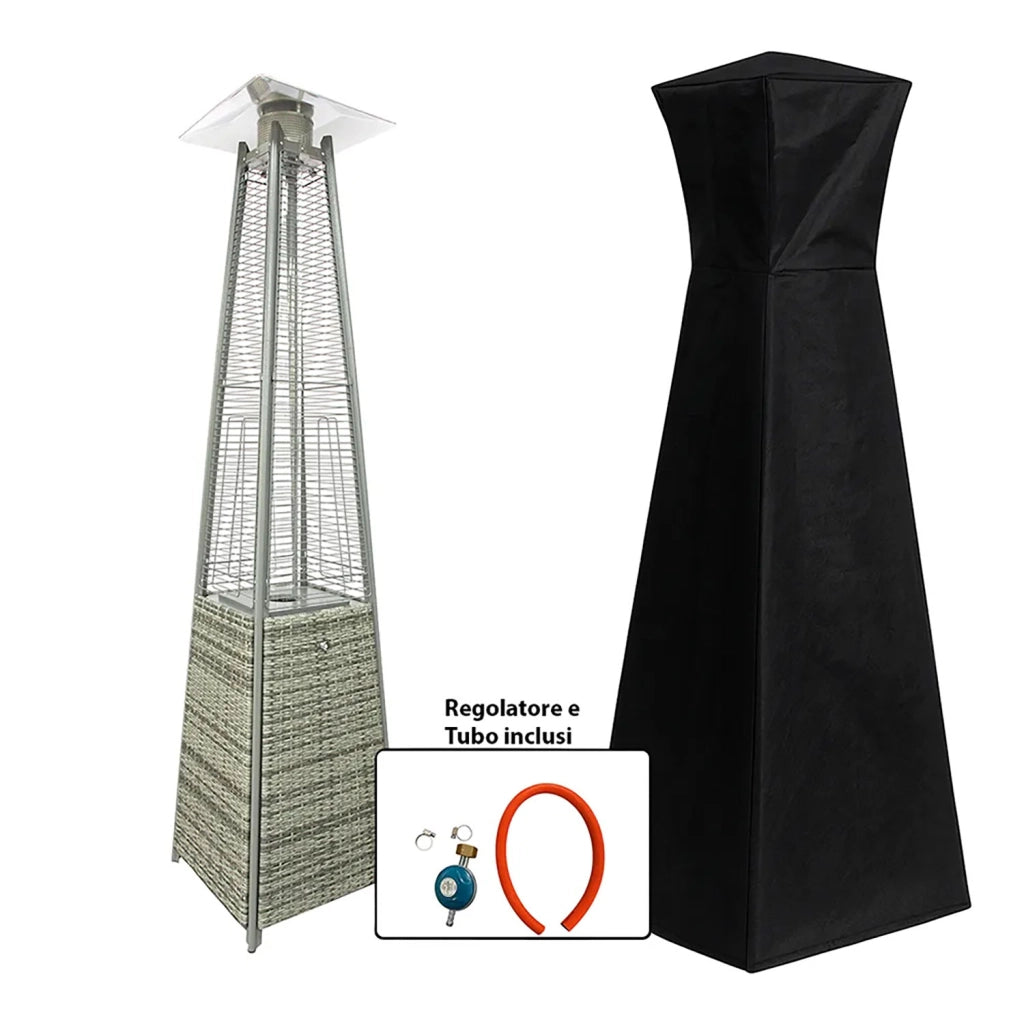 Stufa a Fungo a Gas Max 13kW Fiamma Viva Verticale 52x52x227 cm Pyramid Grigio Rattan