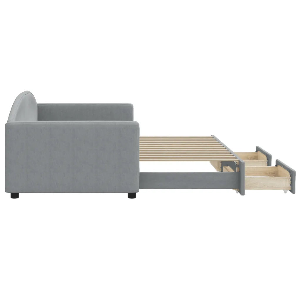 Divano Letto Estraibile Cassetti Grigio Chiaro 90x200cm Tessuto 3197224