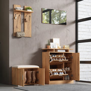 Set guardaroba da ingresso con panca, scarpiera, specchio e 4 ganci, finitura naturale, 140¡Á35¡Á133 cm