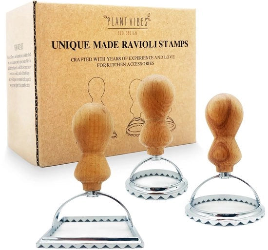 Set di 3 stampi per ravioli con manici in legno, timbro per ravioli e utensile per ravioli
