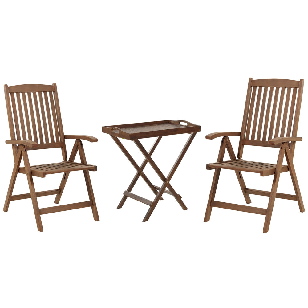 Set da balcone con 2 sedie da giardino regolabili in legno di acacia con schienale regolabile pieghevole in stile rustico