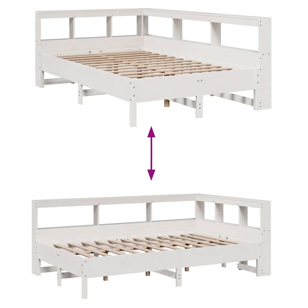 Letto Libreria senza Materasso-Struttura Letto con contenitore Bianco 120x190 cm Legno di Pino 637827