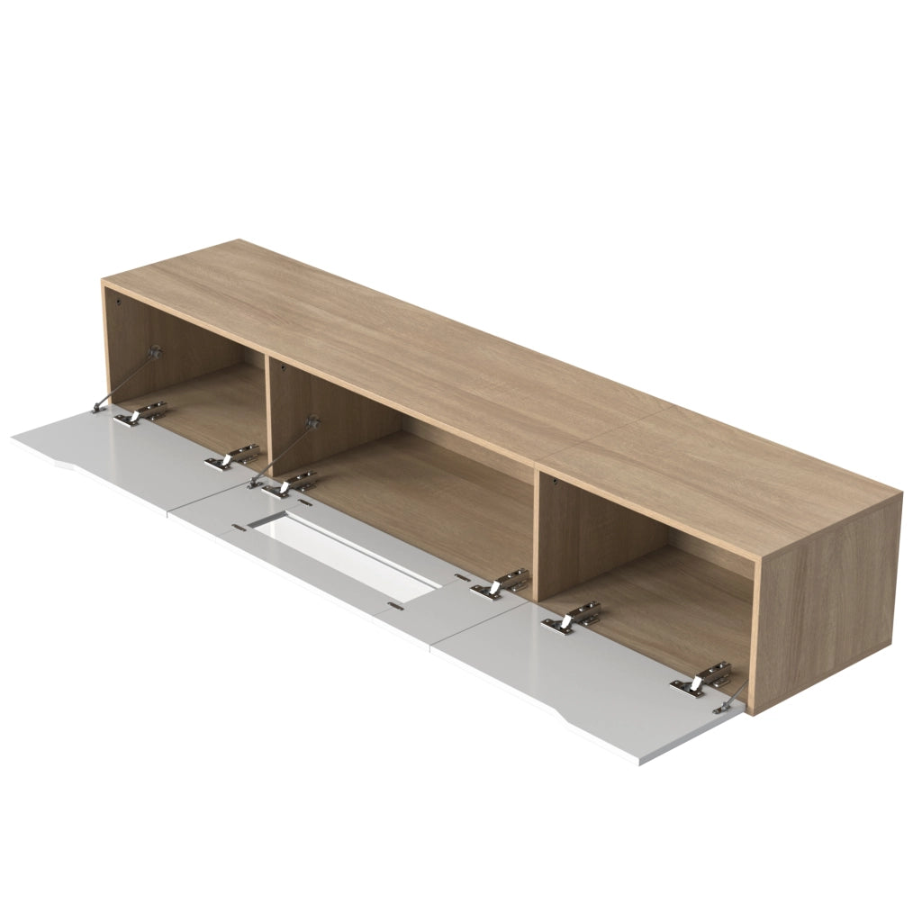 Mobile TV con Ante Scanalate e LED 16 Colori; Bianco Lucido e Effetto Legno; 180¡Á35¡Á30 cm; in Pannello Truciolare