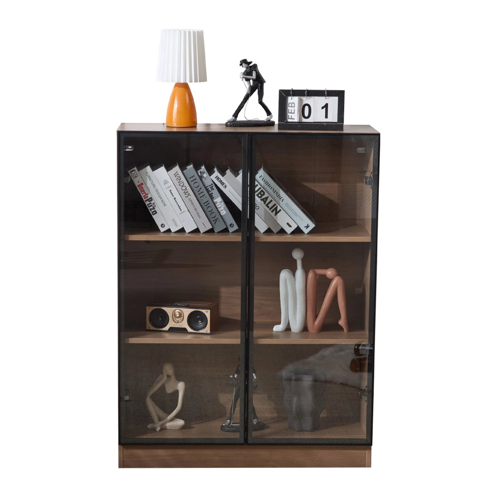 Vetrina con 2 ante; 3 ripiani e illuminazione LED - per soggiorno - 80×30×106 cm