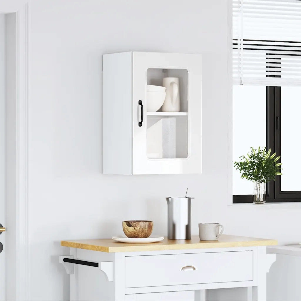 Pensile da Cucina con Porta in Vetro Kalmar Bianco Lucido 853529