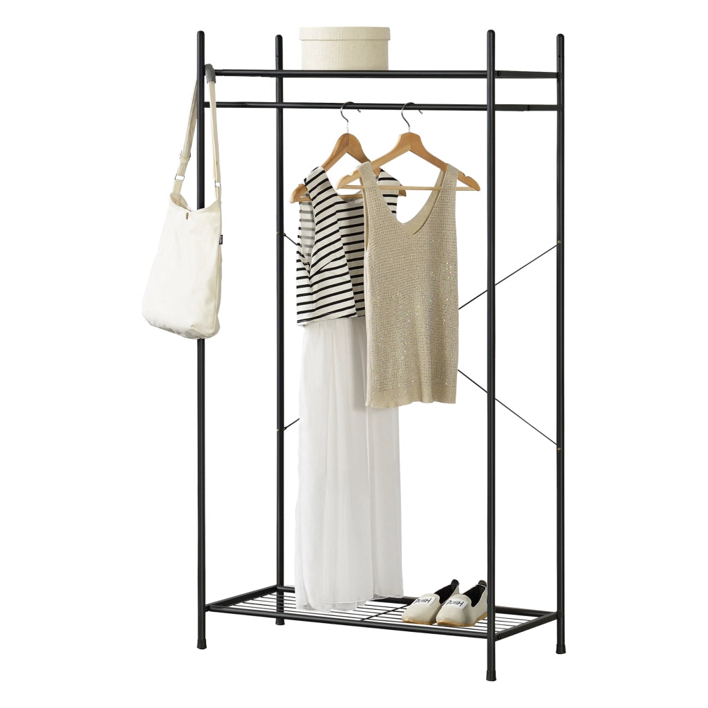 Organizzatore Guardaroba, Scaffalatura con Asta Appendiabiti e 2 Ripiani, Cabina Armadio Senza Ante (AxLaxP) 150 x 80 x 40 cm - Nero, Metallo