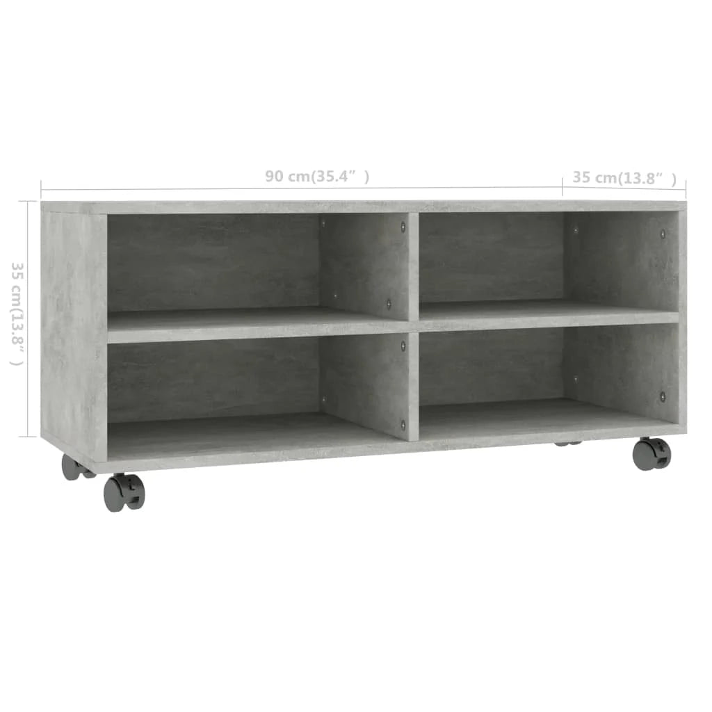 Mobile TV multimediale scaffale TV credenza mobile TV sala da pranzo soggiorno camera da letto con rotelle 90 x 35 x 35 cm legno ingegnerizzato grigio 02_0026935