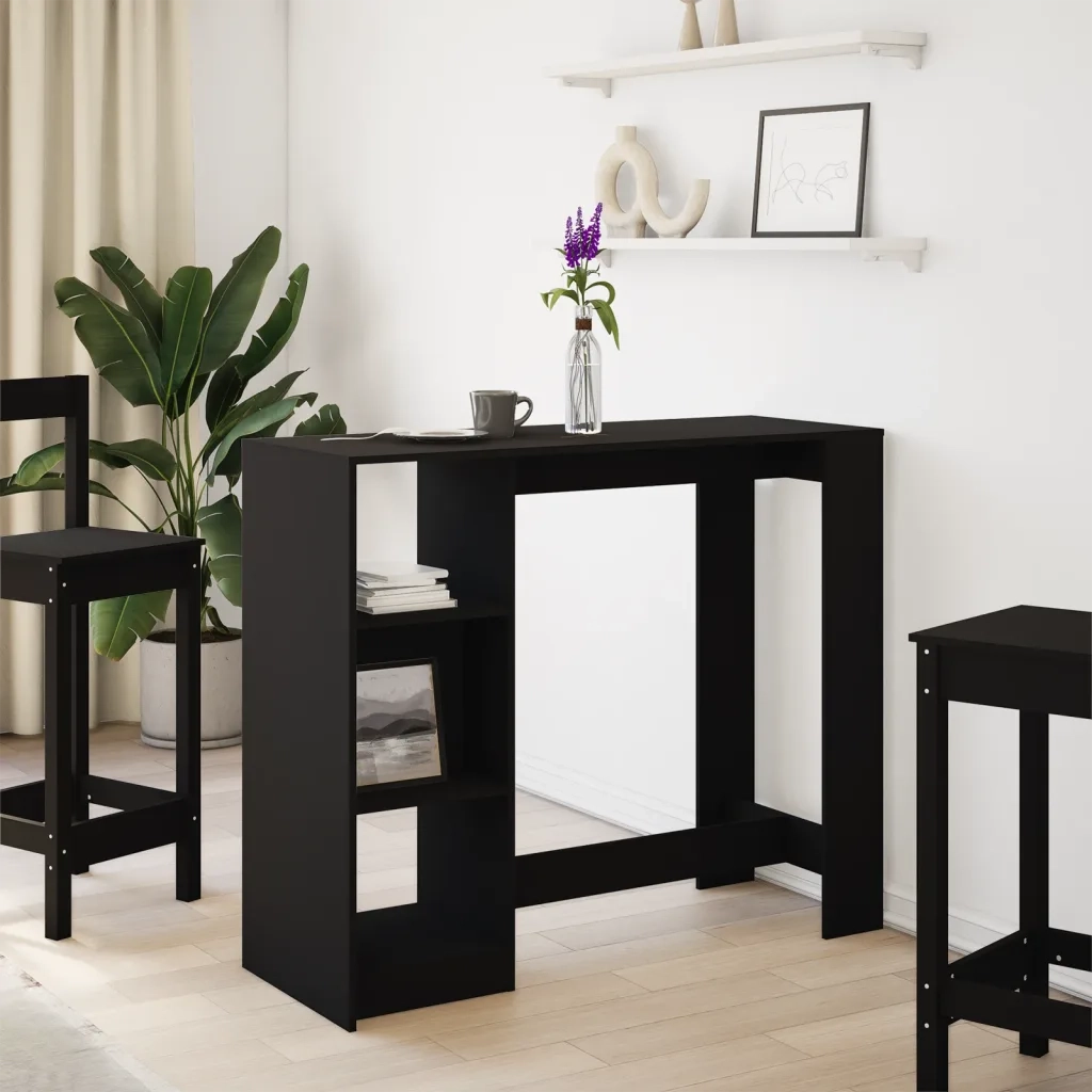 Tavolo Bar con Ripiano Nero 124x46x103,5 cm Legno Multistrato