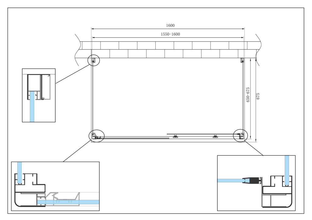 BOX CABINA DOCCIA 3 LATI 2 FISSI E UNO SCORREVOLE 65-67,5x155-160x65-67,5