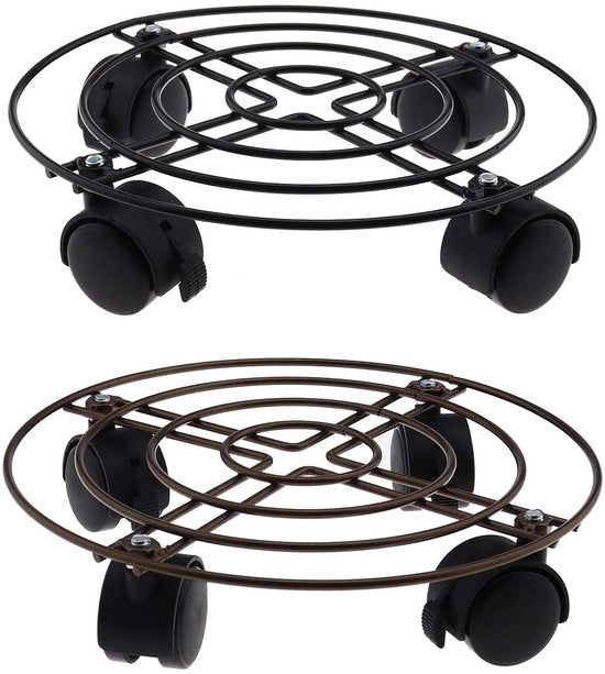 Carrello per piante 25 cm - 2x Set di supporti per piante - Chiusura automatica - Rotazione 360° - Sottopiede metallico - Per piante pesanti - Carrello per piante con ruote