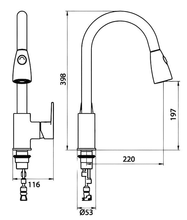 Miscelatore per lavello doccetta estraibile completo