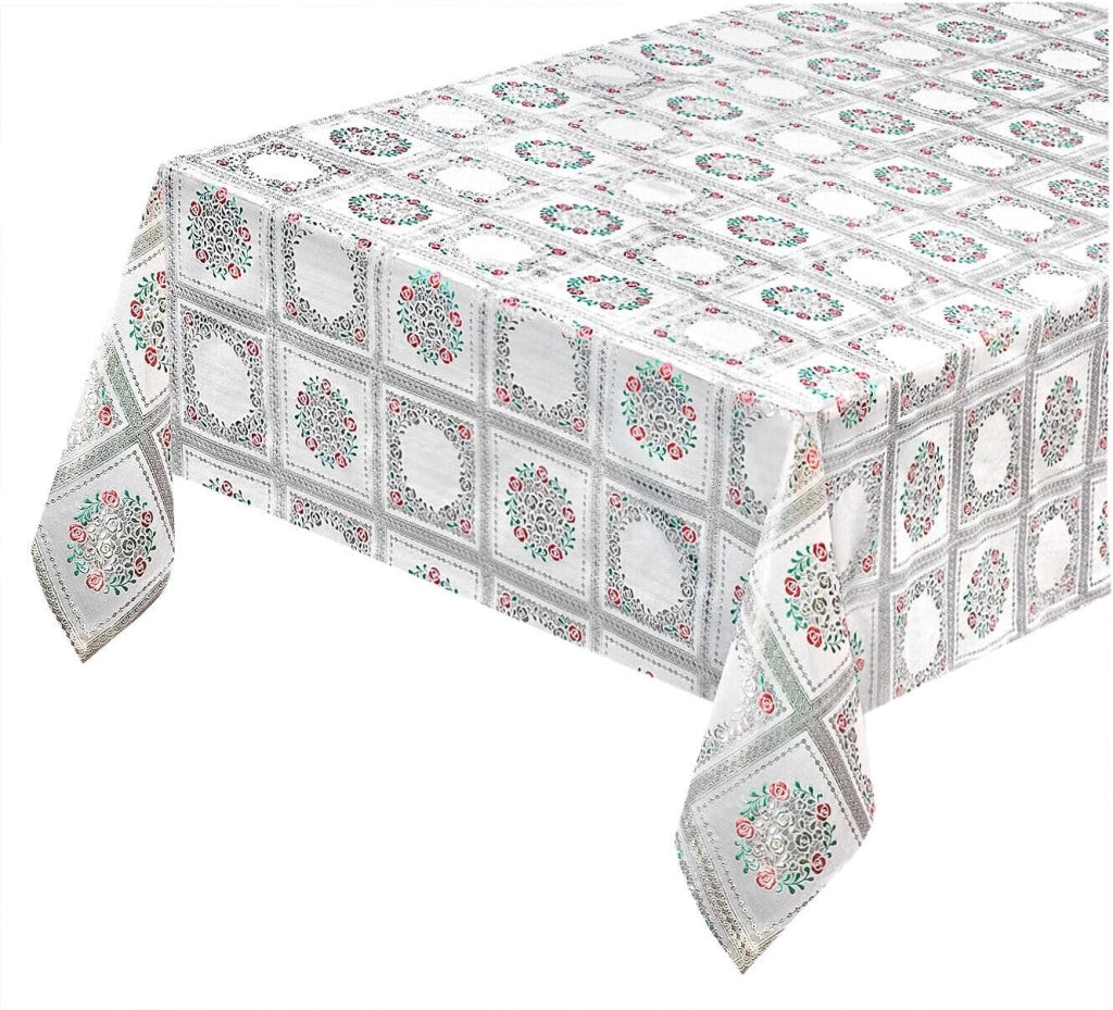 Tovaglia Plastificata 137x160 cm Ricamata Pizzo 3D Copritavolo Antimacchia Idrorepellente Dis.D
