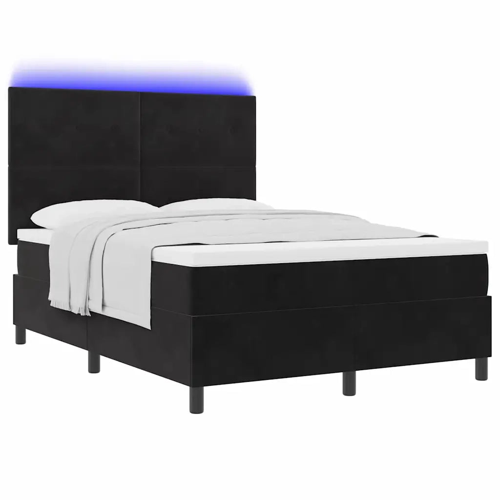 Letto a Sorgente LED con materasso Nero 160 x 200 cm Tessuto