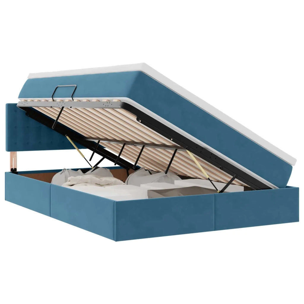 Letto con contenitore e LED Blu Scuro 140 x 200 cm Velluto 3371521