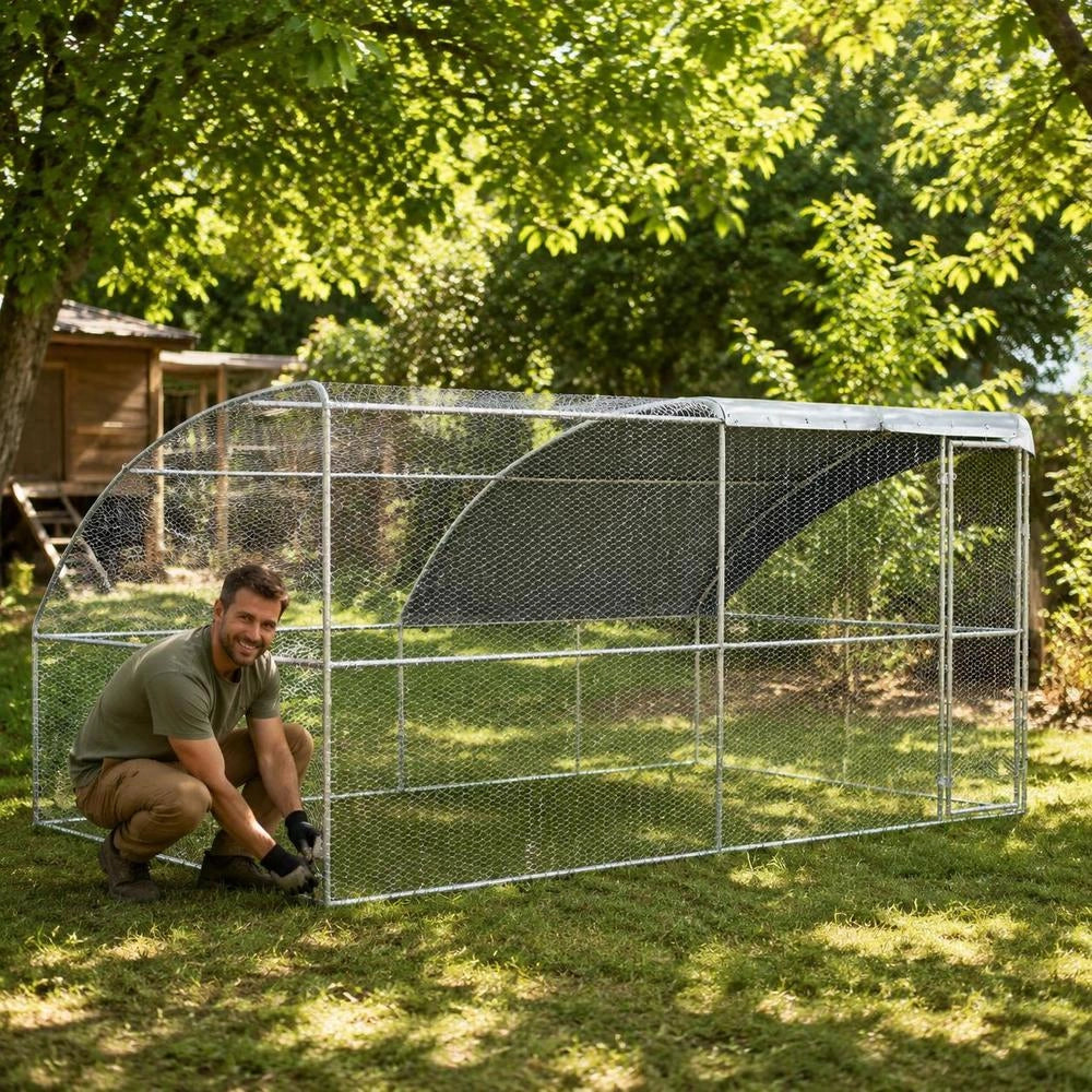 Chicken Cage, Silver, 400 X 200 X 198.5 Cm, Galvanized Steel