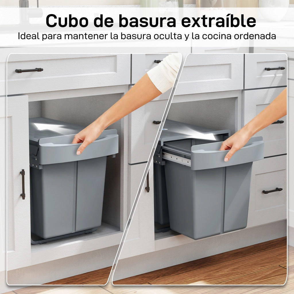 Cestino Sottolavabo 2 Contenitori Estraibili Riciclaggio 20 L ¨C Zephmum ¨C Grigio
