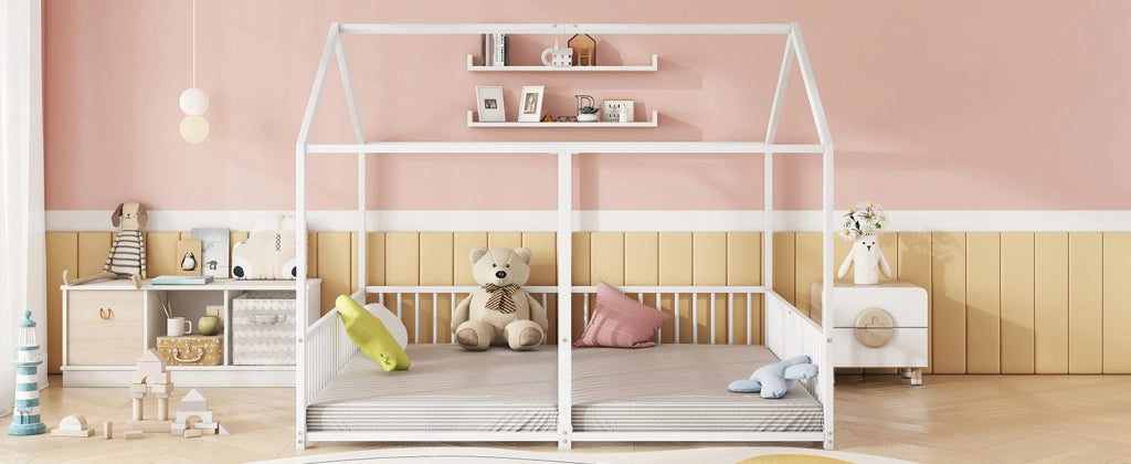 DESMIU Letto a Castello 2 Posti con Sponde, Scala e Struttura a Casetta 90 × 200 cm, senza Materasso