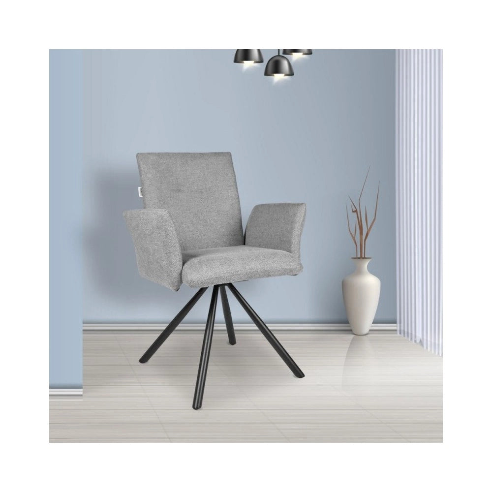 Set 2 Sedia girevole con braccioli Mosaic in tessuto grigio e gambe in metallo nero