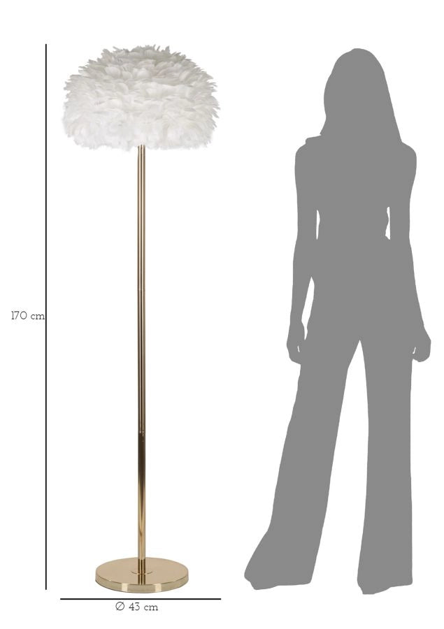 Lampada da Terra Feathers Slim Bianca Ø43x170 cm in Ferro e Plastica Bianco e Oro