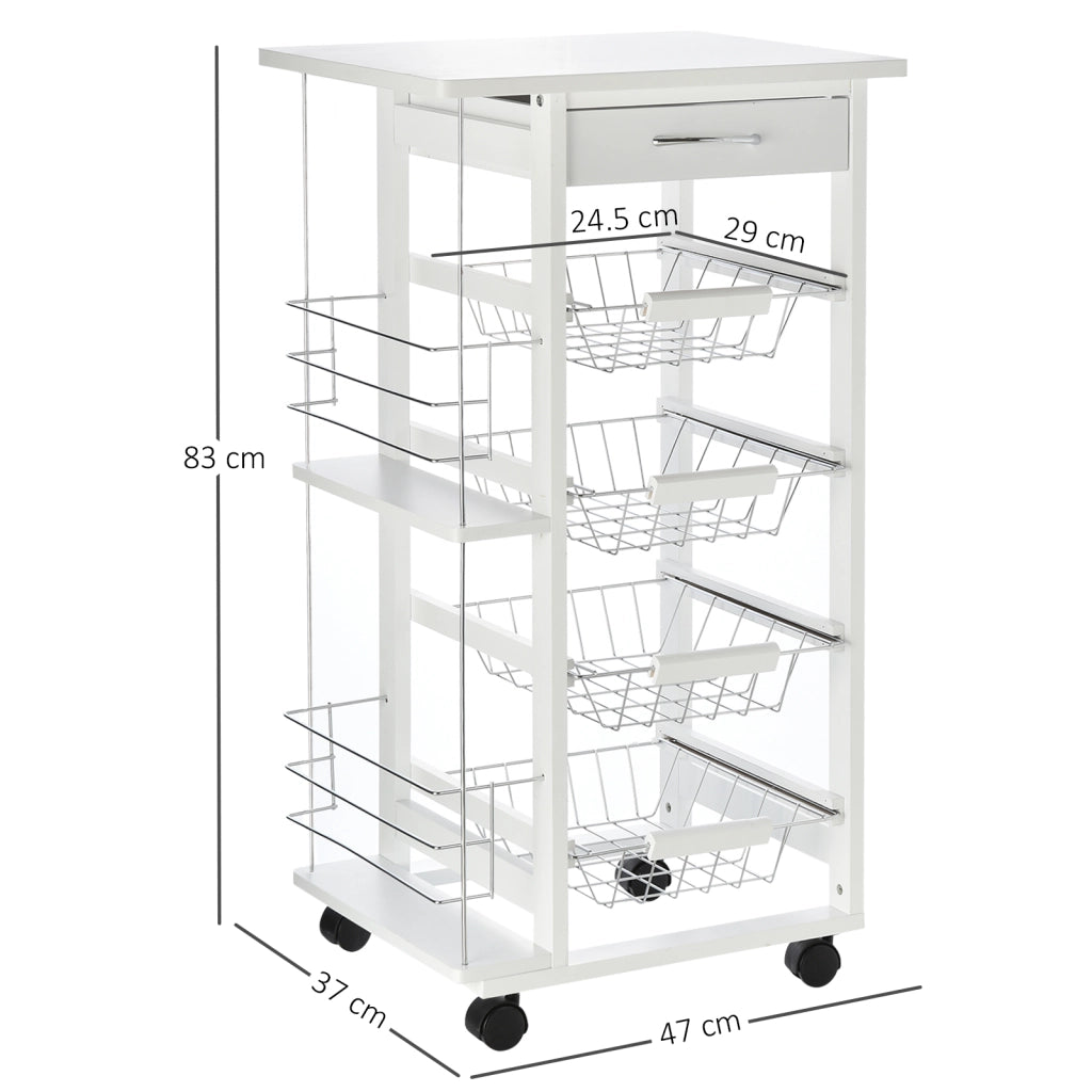Carrello Multiusos con Cassetto e 4 Cestelli ¨C Zephmum ¨C Bianco 47x37x83 cm