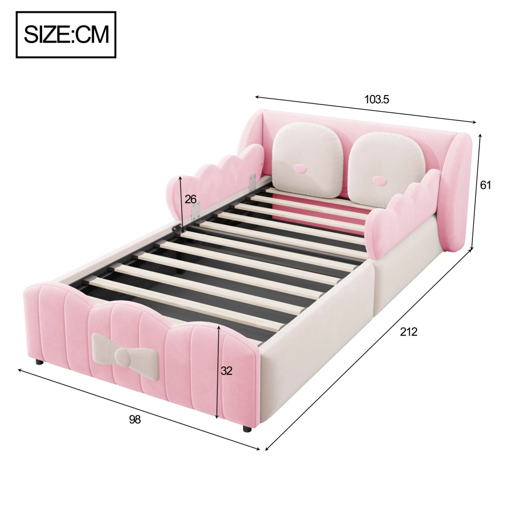 Letto imbottito per bambini con testiera a farfalla, 90x200 cm