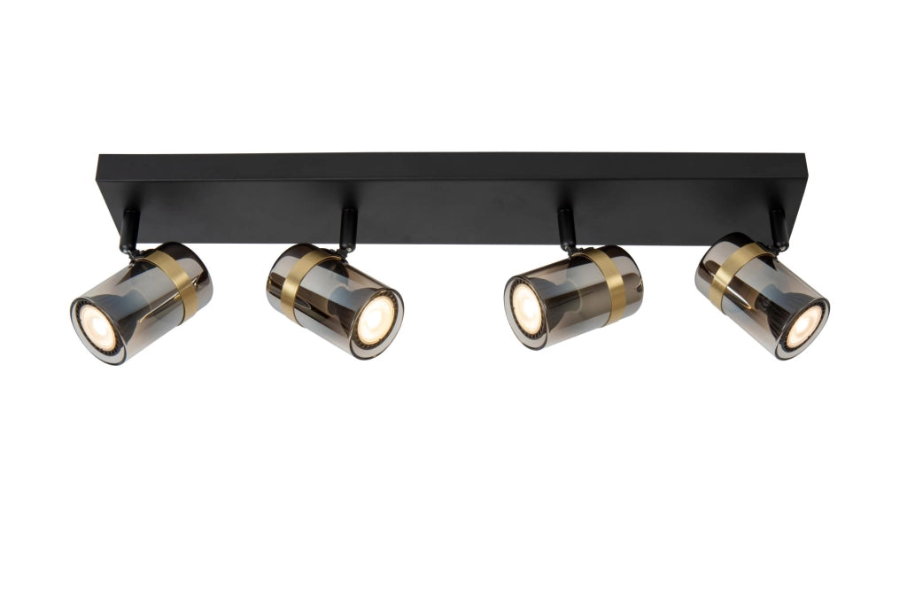 Faretto soffitto 4xGU10 nero oro vetro fumé Lucide UPTON