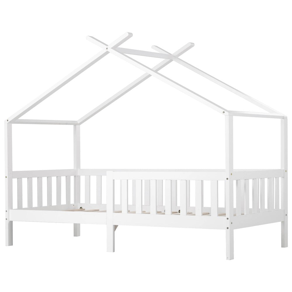Letto Casetta Bambini in Legno Massello con Doghe e Sponde ¨C MINIMAL ¨C Bianco 90x200