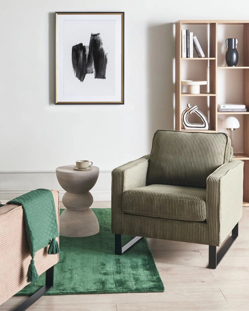Poltrona in velluto a coste verde Soggiorno stile Moderno contemporaneo