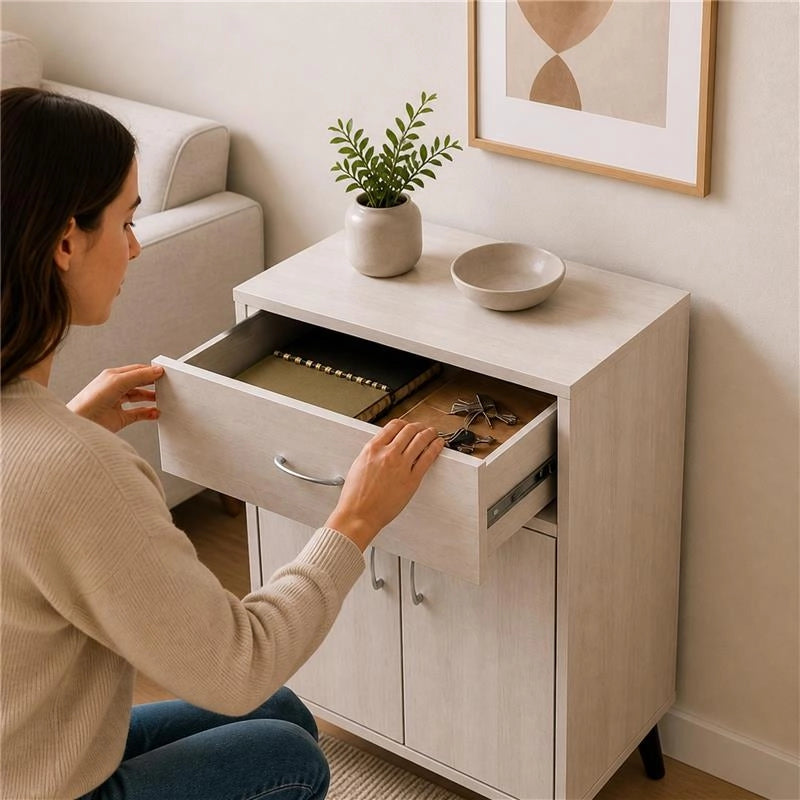 MOBILE IN MDF BIANCO CON 2 ANTE E CASSETTO MISURE: 60X40X74CM