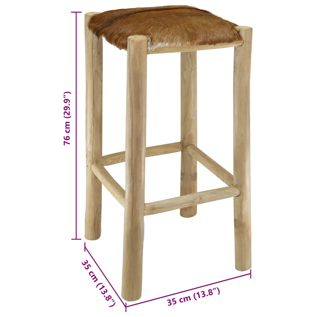 Sgabello da Bar in Pelle di Capra e Legno Massello di Teak 244544